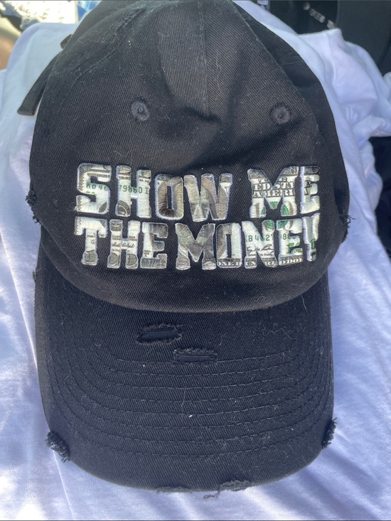 KBETHOS Other - KBETHOS Black Hat with "SHOW ME THE MONEY" Money-Print Lettering